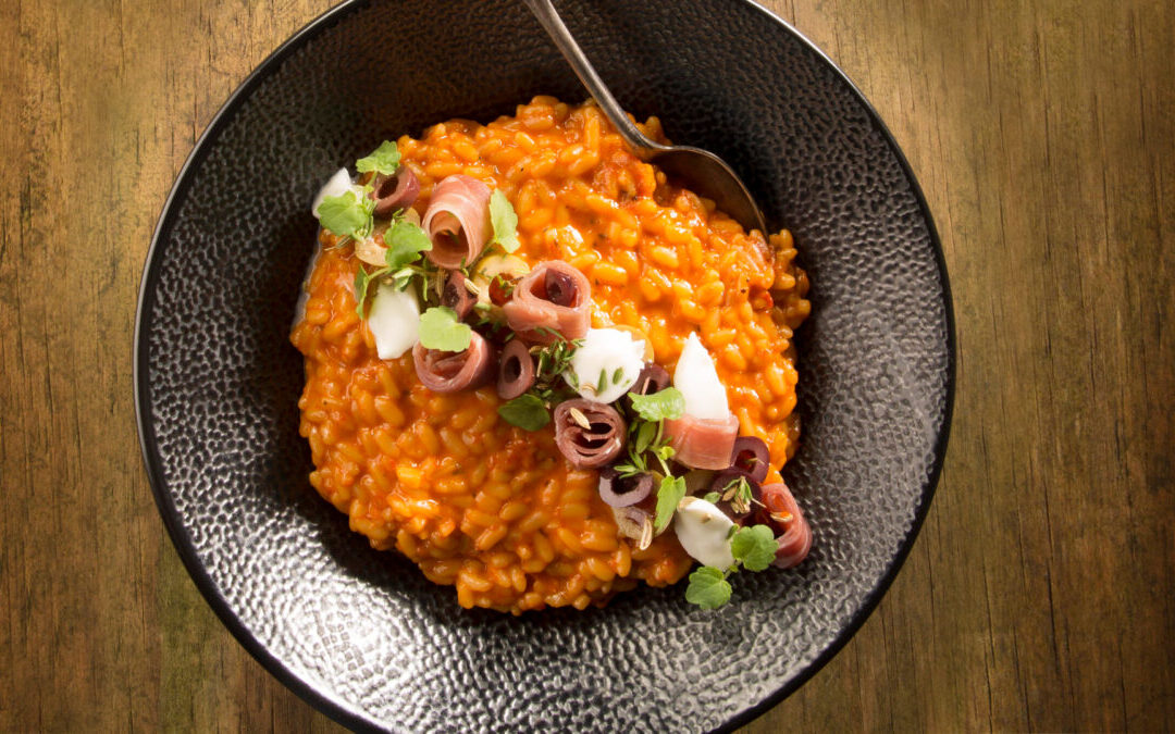 Risotto au Jambon Ganda, tomate et mozzarella di bufala